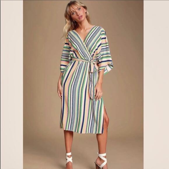 Lulu's Dresses & Skirts - Lulu’s Rainbow High Potential Blush Multi Stripe Dolman Sleeve Dress Size Small